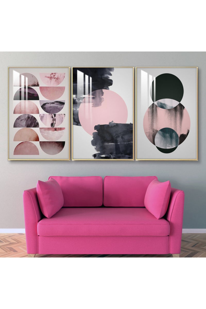 Marktna Three wooden wall painting with a frame and a clear acrylic layer - Image 1