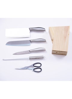 British Chef 6-Piece Stainless Steel Kitchen Tool Set: Sharpening Stick, Slicer, Multi-Purpose Knife, Fruit Knife, Kitchen Scissors, and Storage Base  - Image 3