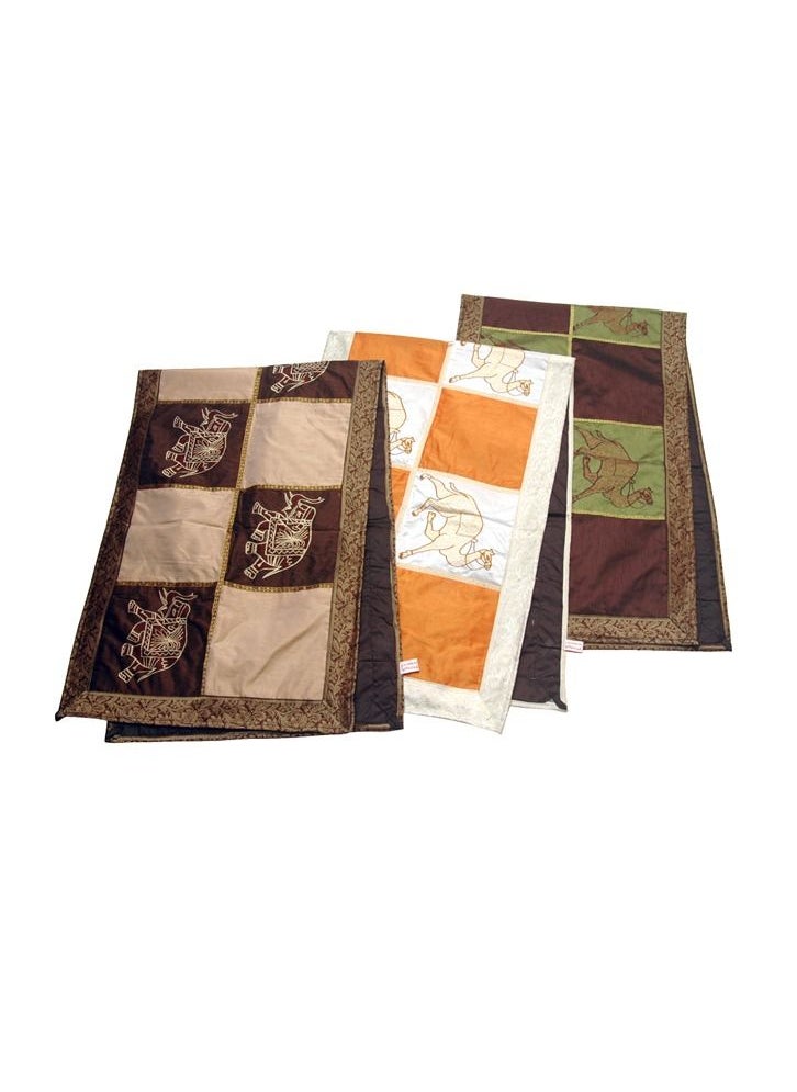 Antique Museum - HANDMADE TABLE RUNNER  BANARAS WITH CAMEL AND ELEPHANT DESIGN MIXED COLOR 50x150CM-RJE105 - Image 1
