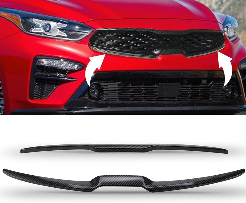 MOFANS Front Upper Central Grille Cover Molding Trim for Kia Forte 2019-2021 - Carbon Fiber Style - Image 1