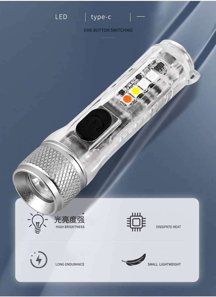 LUSTER - Rechargeable LED Flashlight 4 Lighting Modes Keychain Hanging Flashlight colorless - Image 1