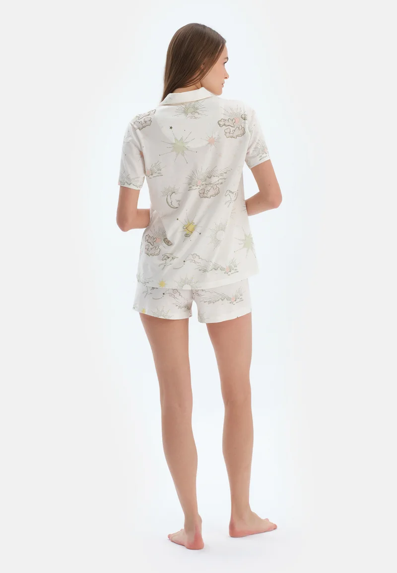 dagi Printed Regular/Classic Fit Shirt & Shorts Pajama Sets Spread Collar Cotton Blend Sleepwear