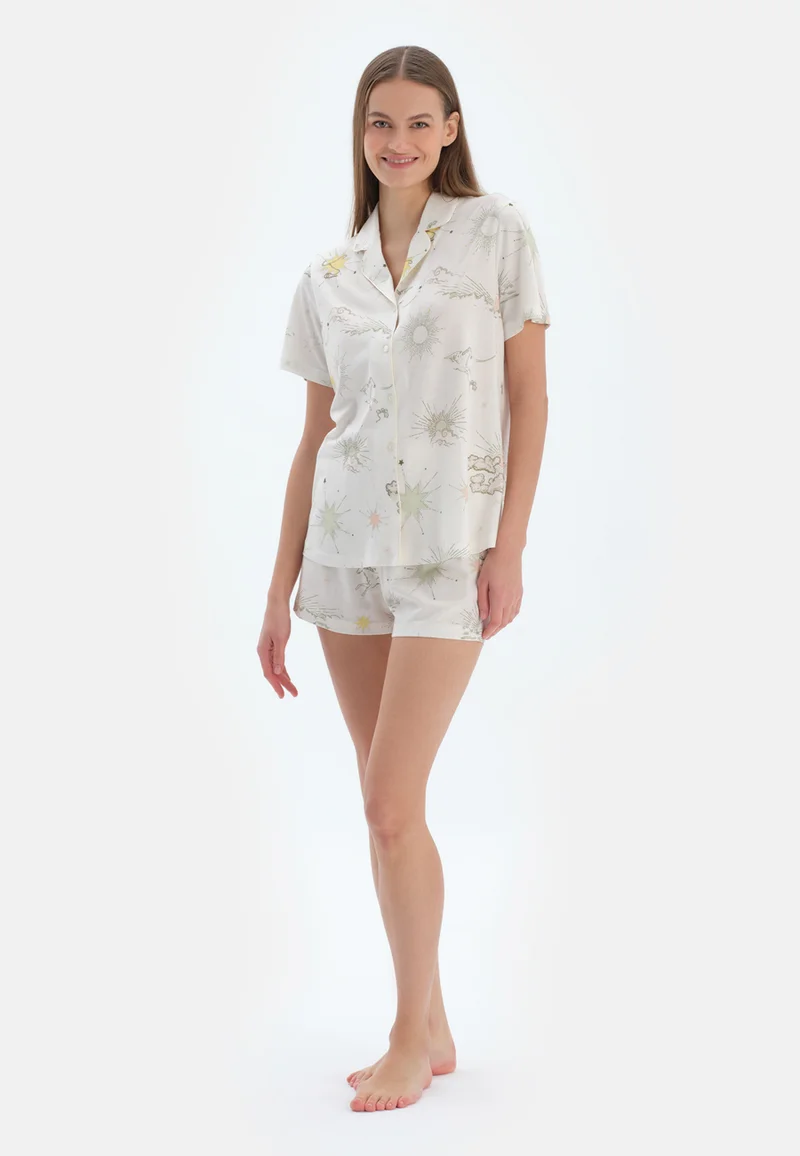 Printed Regular/Classic Fit Shirt & Shorts Pajama Sets Spread Collar Cotton Blend Sleepwear