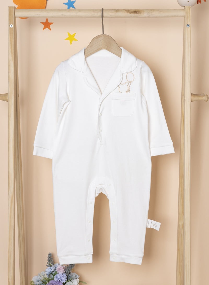 100% Organic Cotton Infant Baby Unisex Long Sleeve Lapel Collar Baby Romper Outfit  - Image 1