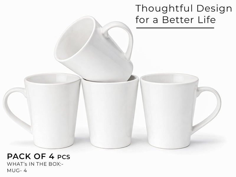 Bodhi House 'Kawaii' Large Coffee Mug Set of 4, Stoneware Tea Cup, Microwave Safe Milk Cup, Glossy Finish, Ideal for Daily use, Casual Gatherings and Gifting, White, 350 Ml - Image 2