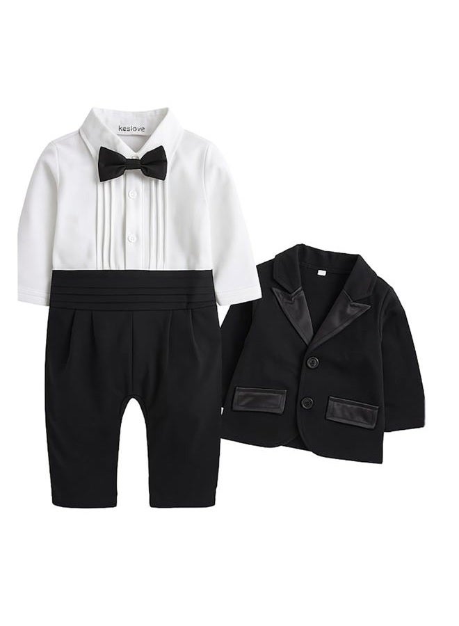 stylesilove Baby Boy Tuxedo Romper and Jacket 2-pc Formal Wear Suit, Black, 3T - Image 1