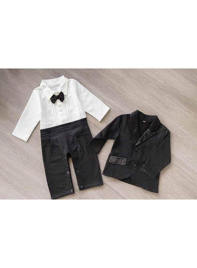 stylesilove Baby Boy Tuxedo Romper and Jacket 2-pc Formal Wear Suit, Black, 3T - Image 4