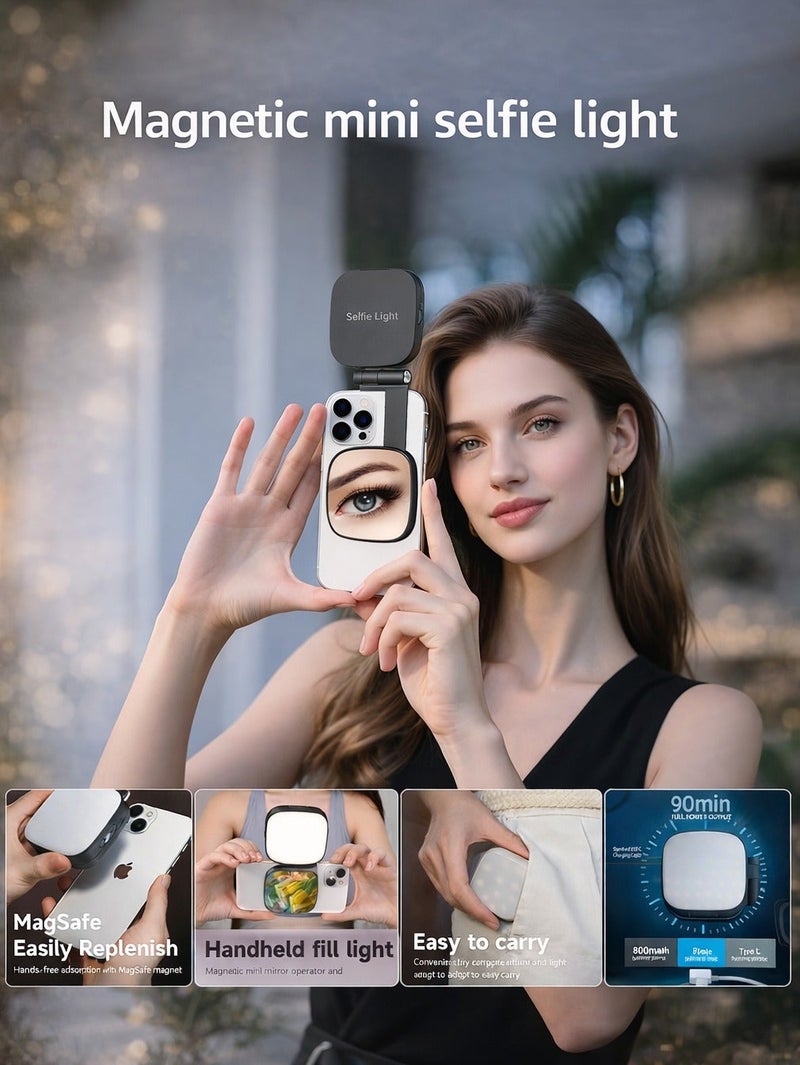 ARNOTEC Magnetic Selfie Light with Full-Screen Makeup Mirror, 700 lx/1.0 ft LED Ring Light with 5 CCT & Brightness Levels, Adjustable Angles, USB-C Rechargeable, Compatible with MagSafe & All Phones for Zoom, Makeup, Photography, Video Calls - Image 5