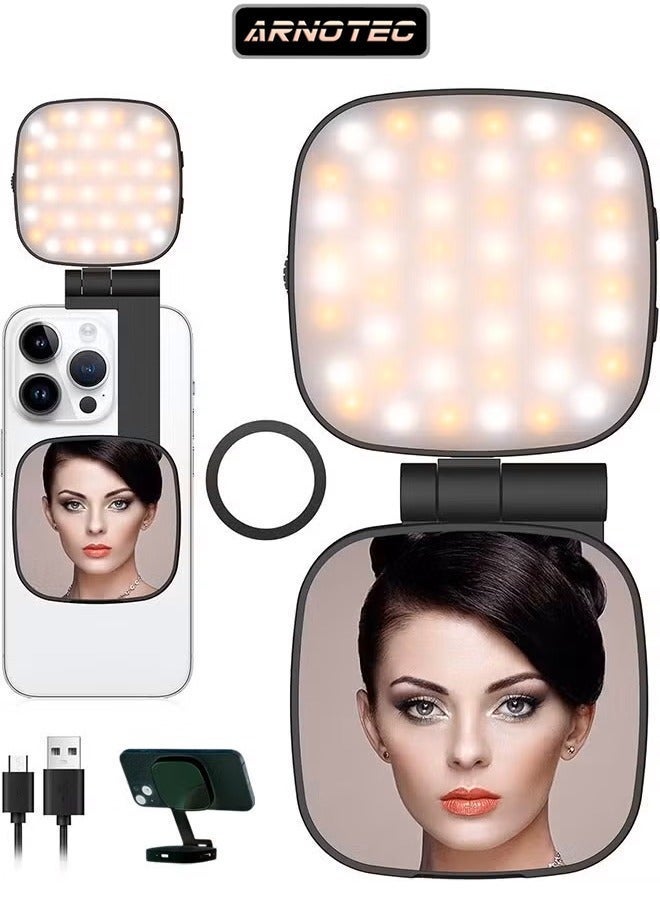 ARNOTEC Magnetic Selfie Light with Full-Screen Makeup Mirror, 700 lx/1.0 ft LED Ring Light with 5 CCT & Brightness Levels, Adjustable Angles, USB-C Rechargeable, Compatible with MagSafe & All Phones for Zoom, Makeup, Photography, Video Calls - Image 2