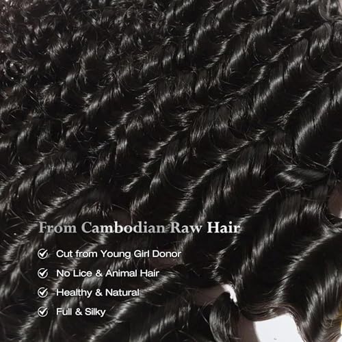 ASHINE Human Hair Bundles Deep Wave Unprocessed Cambodian Raw Hair 16 18 20 Inch, Flip Over Quick Weave Wet and Wave Bundles for Women Natural Black - Image 4