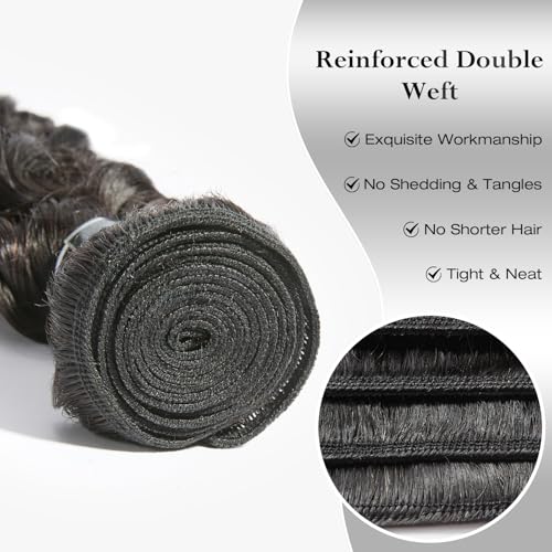 ASHINE Human Hair Bundles Deep Wave Unprocessed Cambodian Raw Hair 16 18 20 Inch, Flip Over Quick Weave Wet and Wave Bundles for Women Natural Black - Image 3