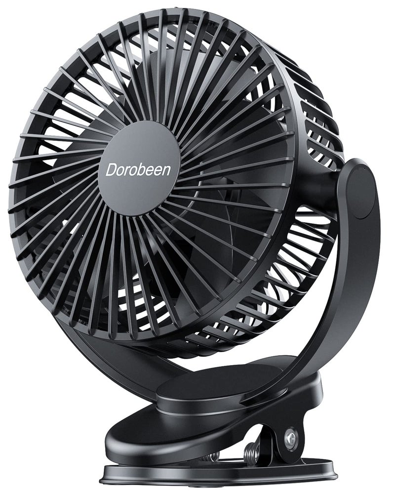 Dorobeen Portable Clip on Fan Battery Powered 3 Speed Quiet Rechargeable Mini Desk Fans 360 Rotate for Home Office Stroller Camping Golf Cart BLDC Motor