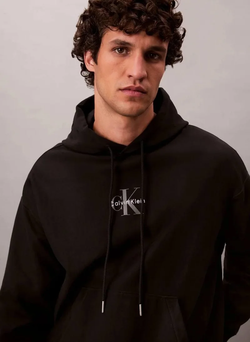 Calvin Klein Jeans Black Premium Fleece Monogram Logo Hoodie for Men | Best Price UAE