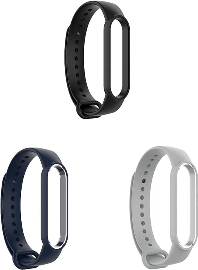 FITME Classic Silicone Replacement Bands for Xiaomi Mi band 5, (Pack of 3) (Black & Blue & Gray)
