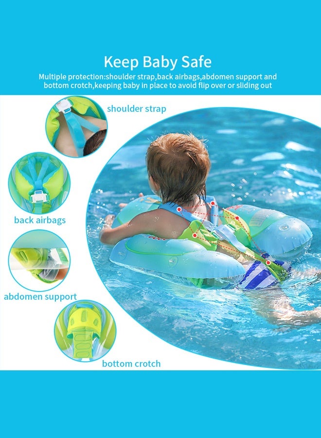 UPF50+ Baby Swimming Float with Sun Canopy | Anti-Flip Inflatable Pool Float for 3-36 Months | Quick-Inflate Pump, Dinosaur Design & Safety Waist Ring (PVC Material)" - Image 3