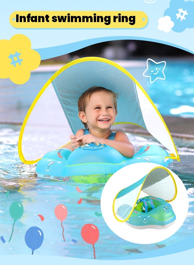 UPF50+ Baby Swimming Float with Sun Canopy | Anti-Flip Inflatable Pool Float for 3-36 Months | Quick-Inflate Pump, Dinosaur Design & Safety Waist Ring (PVC Material)" - Image 1