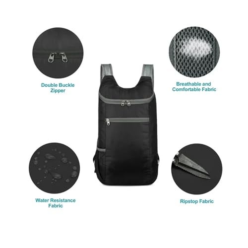 SIPYTOPF Foldable Backpack,20L Lightweight water resistant Travel Hiking Backpack for Outdoor Sports Camping Daypack Bag (Black) - Image 2