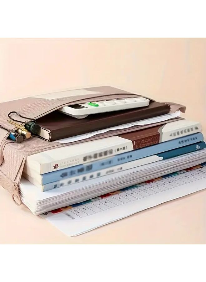 A4 Large Capacity Document Folder Morbid Oxford Cloth Bag Double Layer Zipper Handheld File Organizer Gray For Office Supplies - Image 3