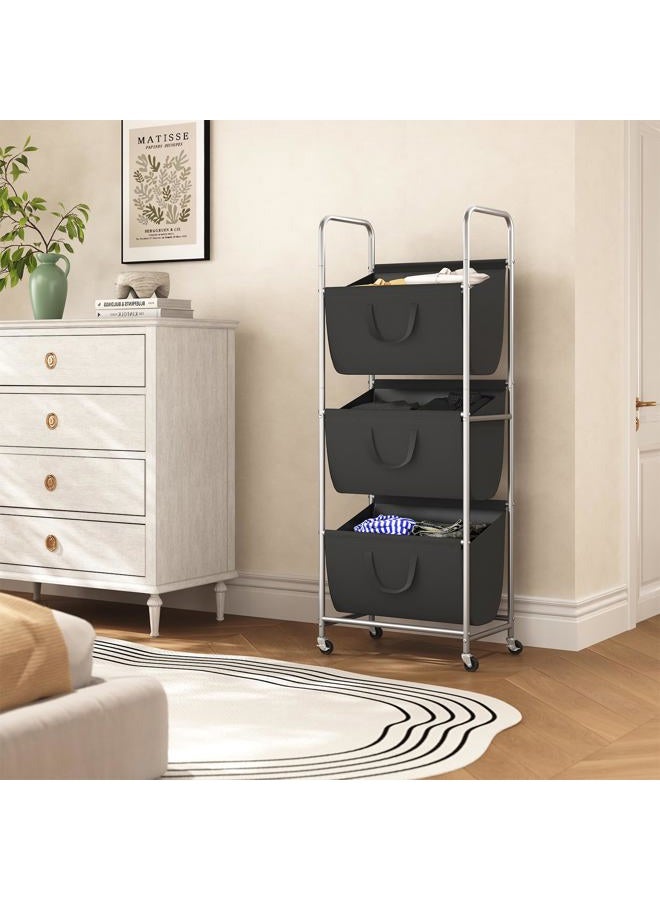 ELYKEN 120L Vertical Rolling Laundry Hamper with Removable Bags, 3 Section Laundry Baskets with Wheels, Space-Saving 3 Tier Laundry Sorter for Small Spaces, Dorm, Bedroom, Bathroom, Laundry Room - Image 2