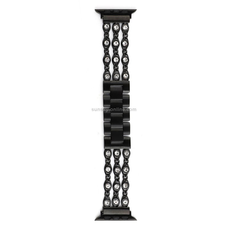 Cowboy Chain with White Diamond Watch Band for Apple Watch Series 5 & 4 & 3 & 2 & 1 42mm & 44mm(Black)