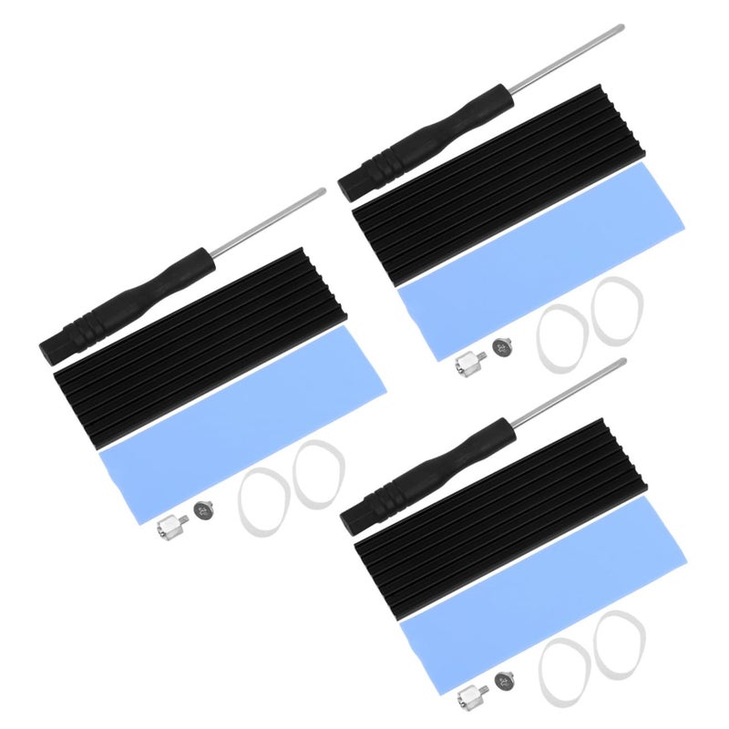 3 Set SSD Heatsink Kit with Thermal Pads for Solid State Drives Sleek Black Design Enhanced Cooling - Image 2