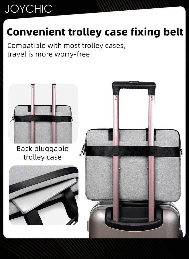 NIBEMINENT 15.6 Inch Business Multi-Pocket Laptop Sleeve Briefcase Large Capacity Shoulder Bag Electronic Accessories Organizer Waterproof Messenger Carrying Case Grey  - Image 3