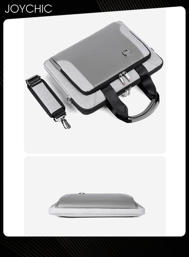 NIBEMINENT 15.6 Inch Business Multi-Pocket Laptop Sleeve Briefcase Large Capacity Shoulder Bag Electronic Accessories Organizer Waterproof Messenger Carrying Case Grey  - Image 4