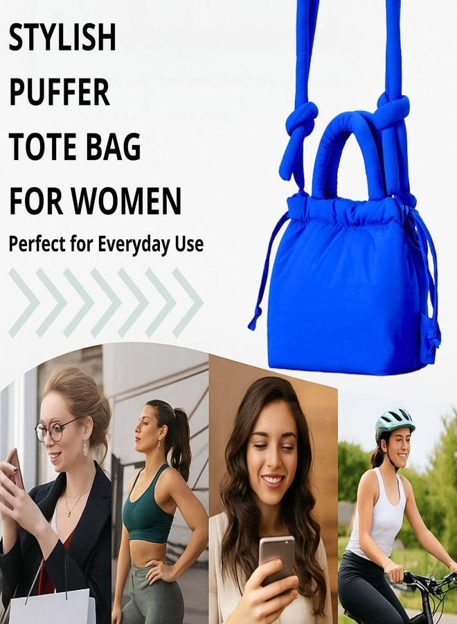 Mini Quilted Puffer Bag for Women – Nylon Crossbody Shoulder Purse with Adjustable Strap, Soft Lightweight Puffy Handbag, Casual Tote Bag for Girls, Travel, and Urban Fashion (royal blue) - Image 2