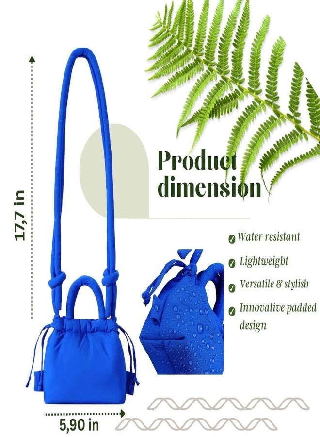 Mini Quilted Puffer Bag for Women – Nylon Crossbody Shoulder Purse with Adjustable Strap, Soft Lightweight Puffy Handbag, Casual Tote Bag for Girls, Travel, and Urban Fashion (royal blue) - Image 4