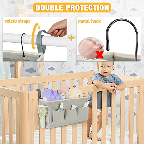 Lilithye Bedside Caddy Organizer with Fixed Straps & Water Bottle Holder for Home, College Dorm, Bunk Bed, Hospital & Crib Bed Rails (2 pcs, Grey) - Image 4