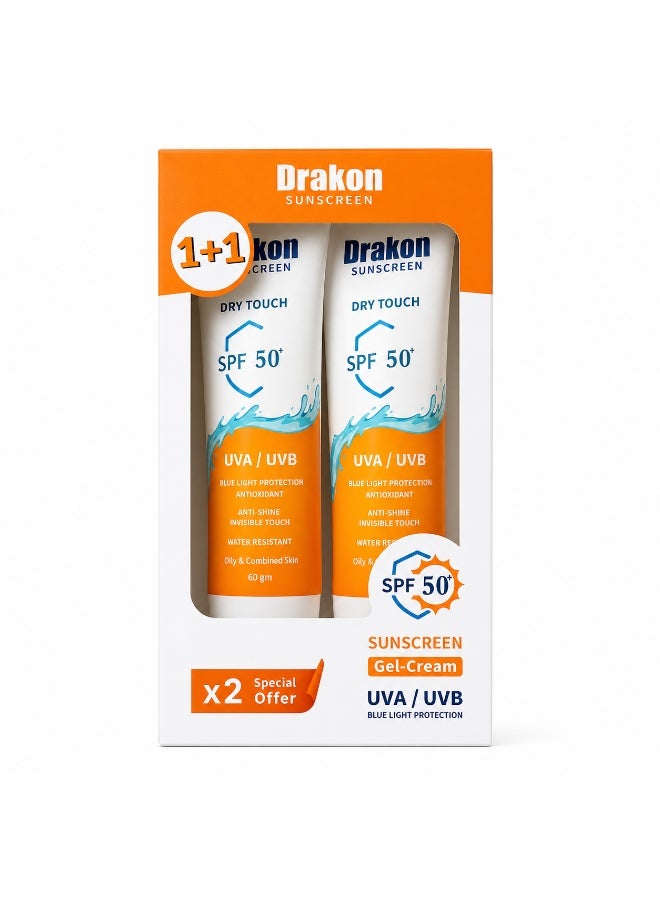 واقي شمس جل-كريم SPF 50+ للبشرة الدهنية والمختلطة، حماية واسعة من أشعة UVA/UVB، مقاوم للماء، عرض 1+1 (2 × 60 جم) - Image 2