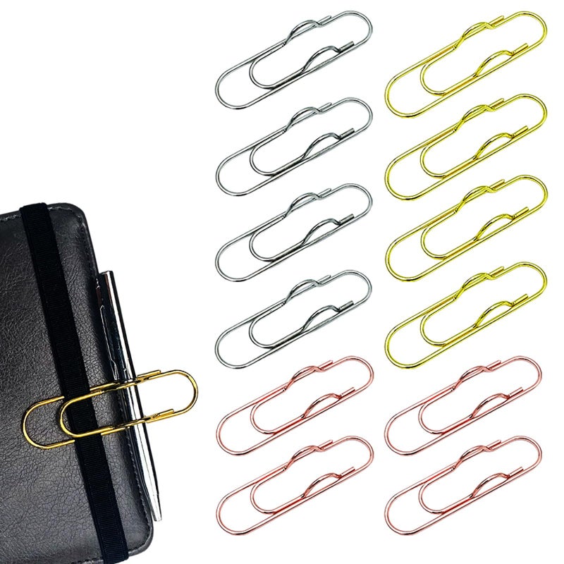 Ceemiaa 12-Pack Metal Pen Clips â€“ Gold, Silver & Rose Gold Paperclip Pen Holders for Notebooks, Journals & Office Use - Image 1