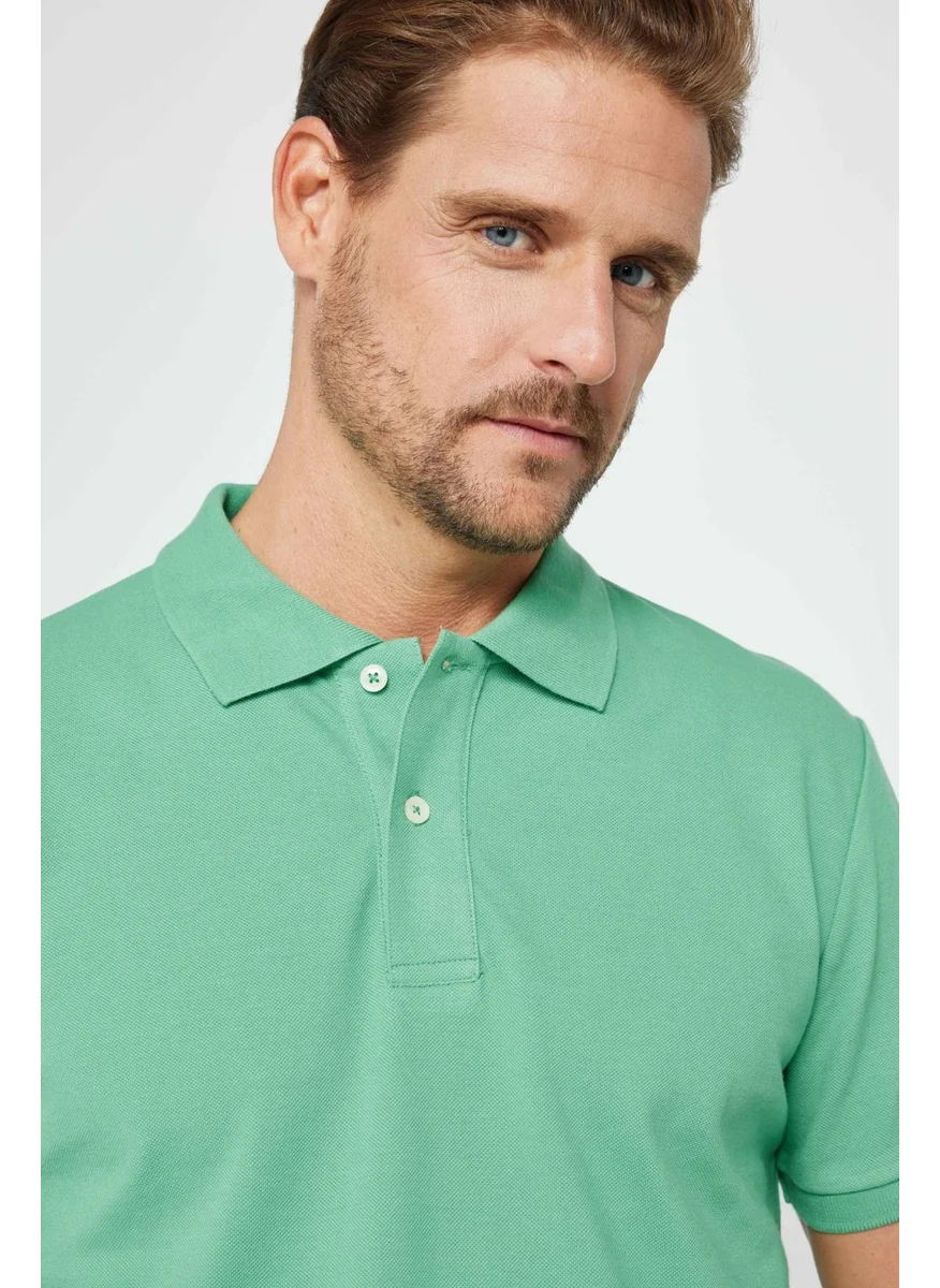 تودورس Men's Slim Fit Narrow Cut 100% Cotton Plain Pique Green Polo Neck T-Shirt