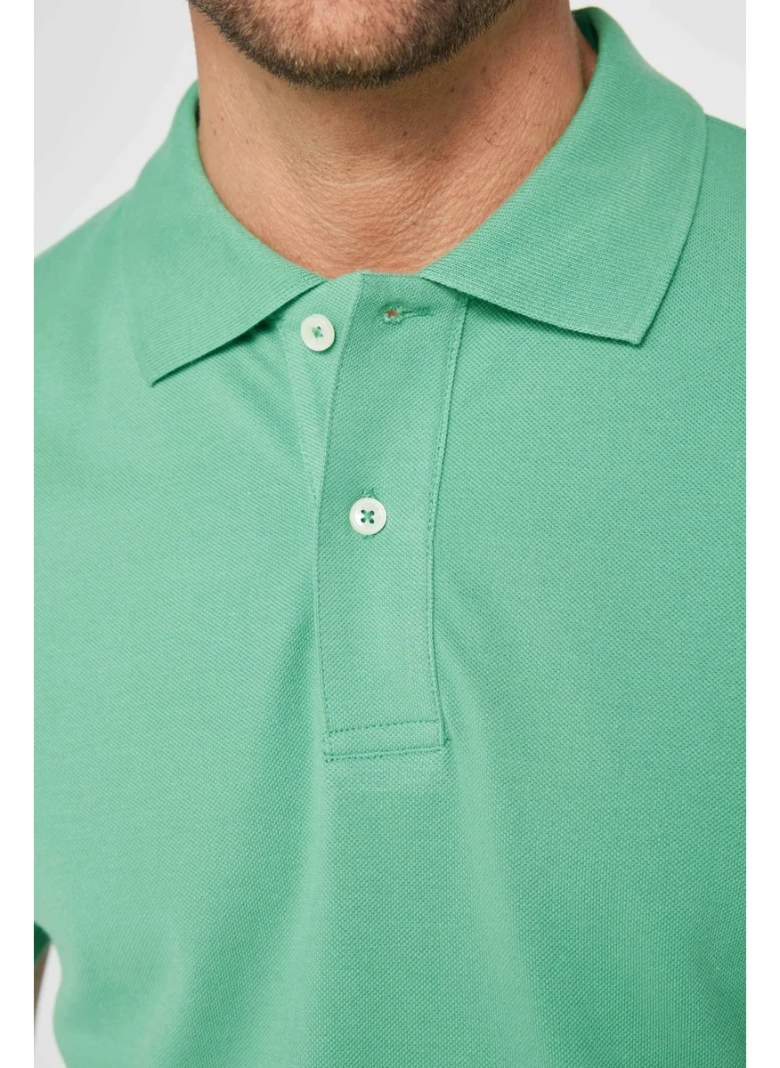 تودورس Men's Slim Fit Narrow Cut 100% Cotton Plain Pique Green Polo Neck T-Shirt