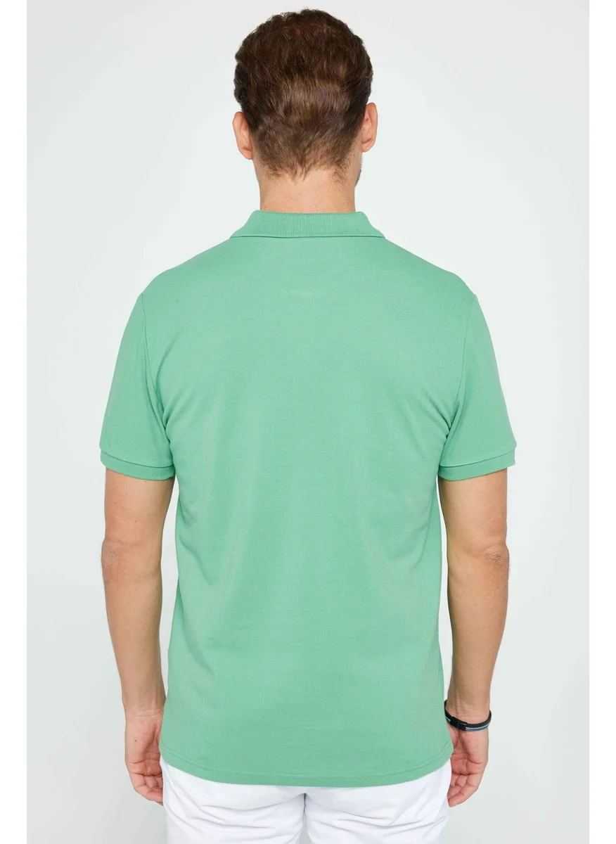 تودورس Men's Slim Fit Narrow Cut 100% Cotton Plain Pique Green Polo Neck T-Shirt