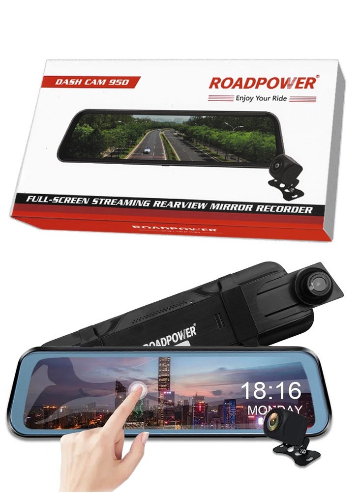 RoadPower - Dash Cam 950 Full Screen Streaming Rearview Mirror Recorder 10" IPS + Touch Screen Full HD 1080P (Support Maximum 32GB Micro SD Card) - Image 1