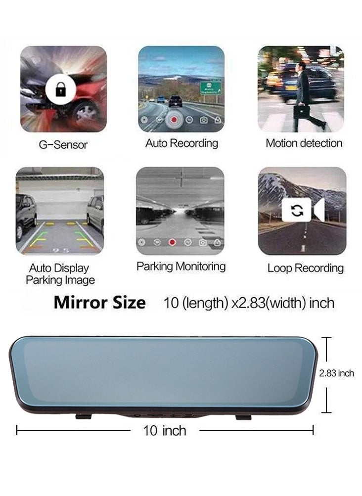 RoadPower - Dash Cam 950 Full Screen Streaming Rearview Mirror Recorder 10" IPS + Touch Screen Full HD 1080P (Support Maximum 32GB Micro SD Card) - Image 1