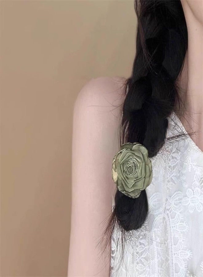Melodio 3PCS Handmade Rose Flower Stretchy Hair Ties Elastics Bands Hairbands Ponytail Holders Floral Headbands Stretchy Elastic Hair Band Scrunchy 3 Colors - Image 5