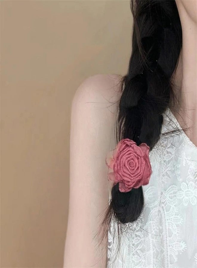 Melodio 3PCS Handmade Rose Flower Stretchy Hair Ties Elastics Bands Hairbands Ponytail Holders Floral Headbands Stretchy Elastic Hair Band Scrunchy 3 Colors - Image 3