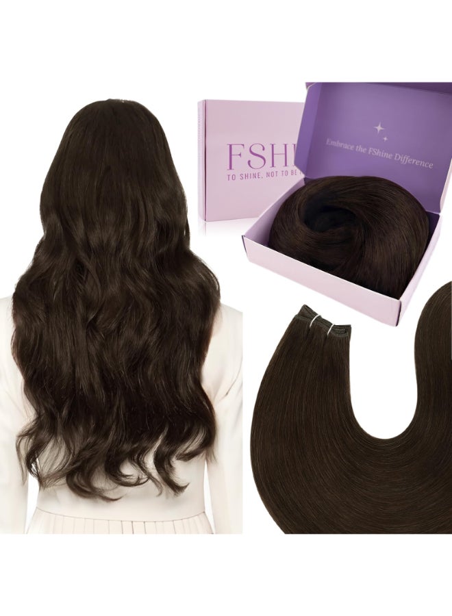 Fshine Weft Hair Extensions Real Human Hair 14 inch 100 g Dark Brown Double Weft Full Head Seamless Invisible Design Suitable for Travel Daily Wear Elegant Looks Easy to Maintain Blend Naturally - Image 2