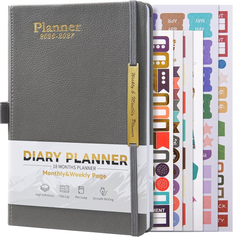 Hahamiya 2026-2027 Leather Planner Weekly and Monthly, 18 Months Calendar Book, From Jan.2026-June 2027,2026 Appointment Book, Daily Agenda,Yearly Teachers Planner(5.7 X 8.5" Grey) - Image 1