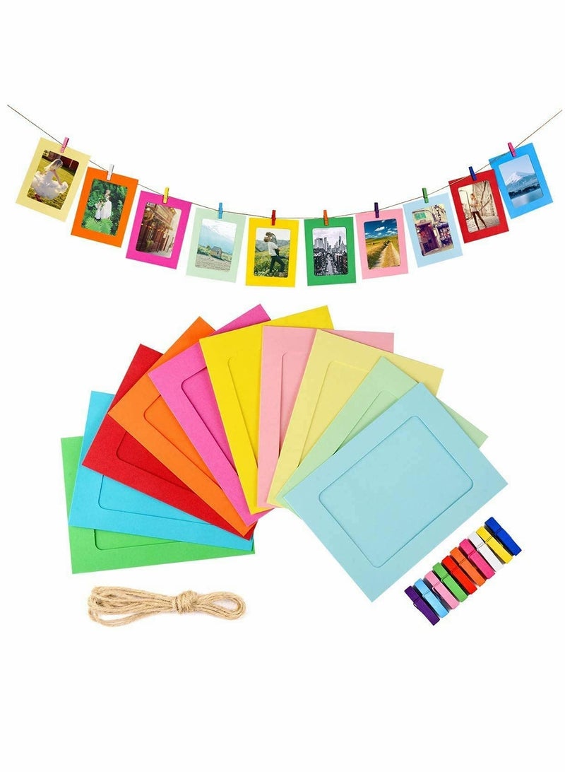 Excefore Paper Picture Frames 10PCS Colorful DIY Creative Retro Kraft Paper Polaroid Films Hanging Album Frame with Wood Clips and Jute T for Home School Office Wall Decoration (4x6 inch)  - Image 1