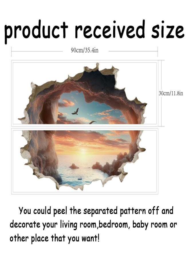 SUPERDANT 3D Cave by The Sea Wall Stickers 3D Broken Wall Decal Cave Seascape Peel and Stick Vinyl Art Decor Seaside Mural for Bedroom Living Room Nursery Bathroom Housewarming Gift - Image 2
