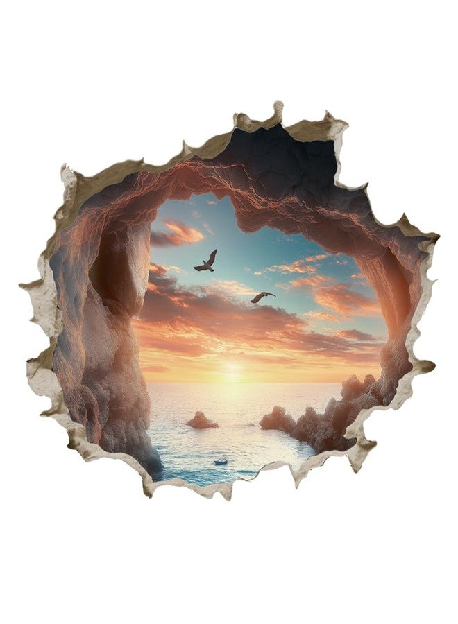 SUPERDANT 3D Cave by The Sea Wall Stickers 3D Broken Wall Decal Cave Seascape Peel and Stick Vinyl Art Decor Seaside Mural for Bedroom Living Room Nursery Bathroom Housewarming Gift - Image 3