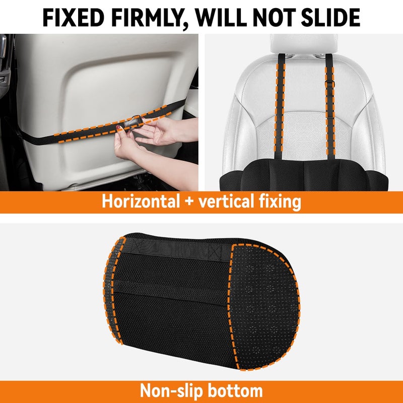 Veitail Lumbar Support Pillow for Car,Back Support for Car Seat Cushion,Adjustable Straps Securely Fixed Car Lumbar Support Pillow for Office Chair (Black) - Image 4