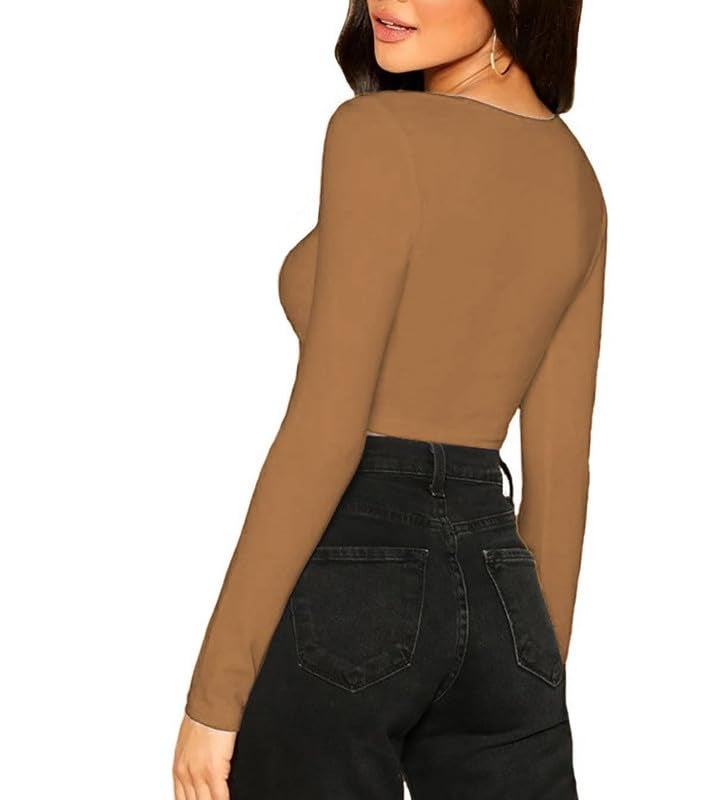 JOVO Readymade Fitted Saree Blouse for Women Full Sleeve Square Round U Neck Regular fit Stretchable Pullon Western Stylish Crop Top NJ1 1059 M Beg Beige - Image 2