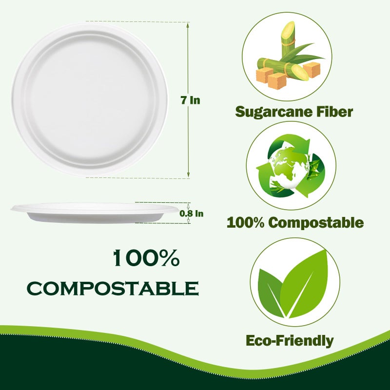 Drihara White Paper Plates 7 Inch (Round,150 Count) Heavy Duty Disposable Dinner Plates Bulk, Small Compostable Dessert Dishes for Party, BBQ and Gathering, Microwave-Safe/Sturdy/Leak Resistant - Image 4