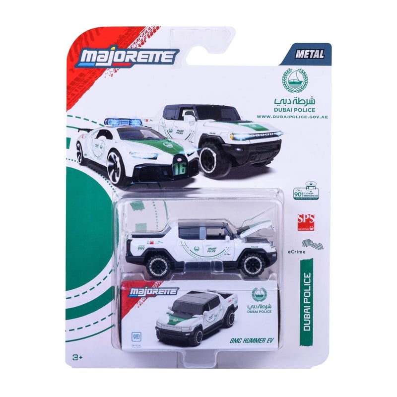 Majorette Metal GMC Hummer EV Dubai Police Die-cast Car (1:64, White/Green) - Image 1