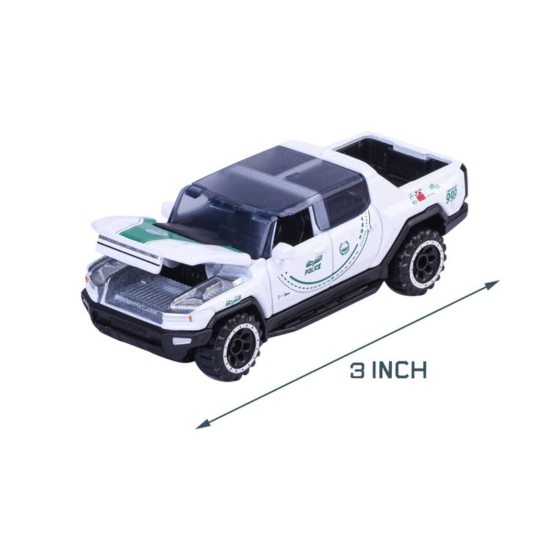 Majorette Metal GMC Hummer EV Dubai Police Die-cast Car (1:64, White/Green) - Image 3