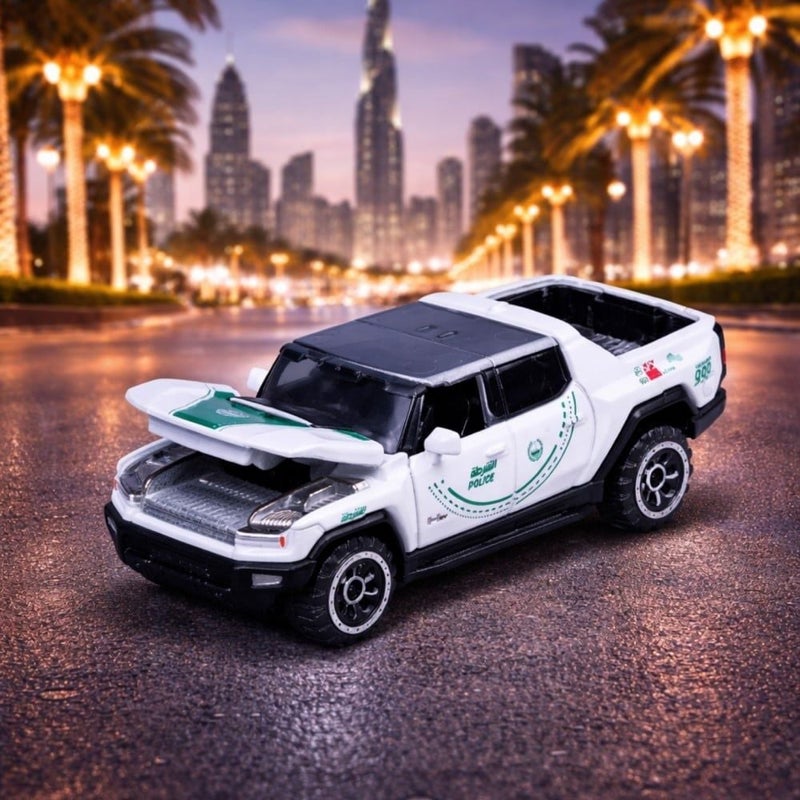 Majorette Metal GMC Hummer EV Dubai Police Die-cast Car (1:64, White/Green) - Image 2
